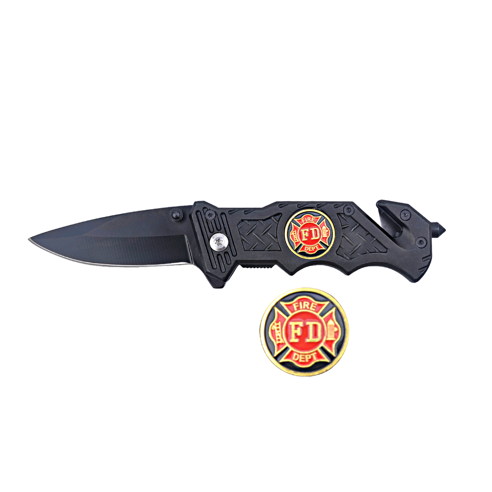 Personalized Firefighter Survival Knife w/ Fire Fighter Emblem