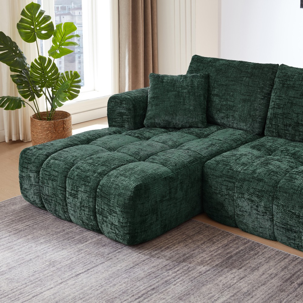 Chenille L-Shape Sectional Sofa Sleeper w/ No Assembly, Dark Green