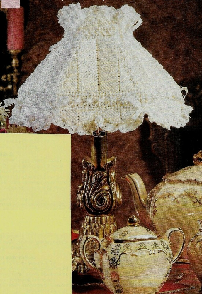 RUFFLES & BOWS LAMPSHADE COVER HOME DECOR PLASTIC CANVAS PATTERN INSTRUCTIONS