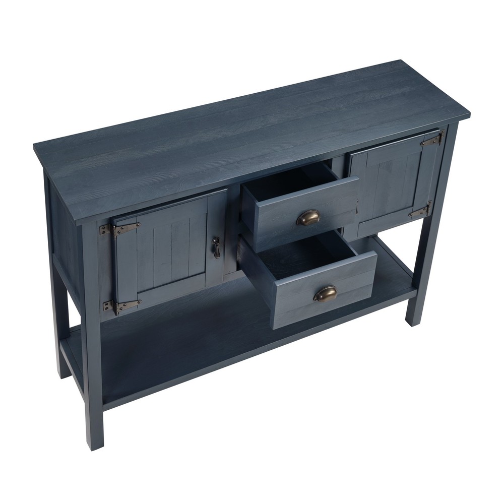 Solid Wood Sideboard Console Table w/ 2 Drawers, Cabinet, Navy Blue