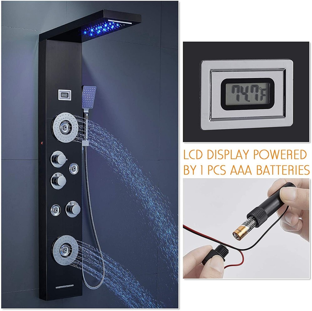ELLO&ALLO Shower Panel Tower System LED Rainfall Waterfall Head Massage Jet