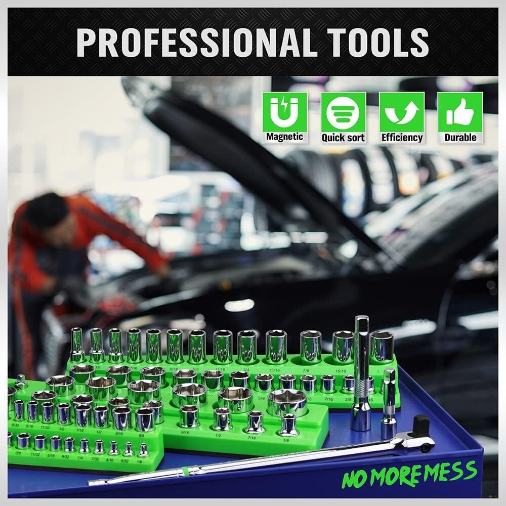 Magnetic Socket Organizer Set, 3-Piece SAE Socket Holder Set Includes 1/4", 3/8"