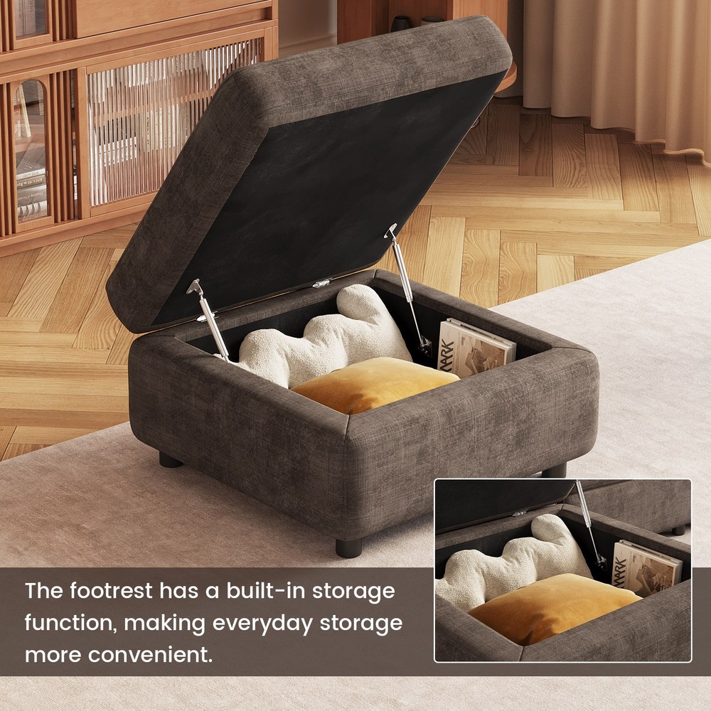 Modern Brown Ottoman for Sectional Sofa Comfy Upholstered Ottoman with Storage