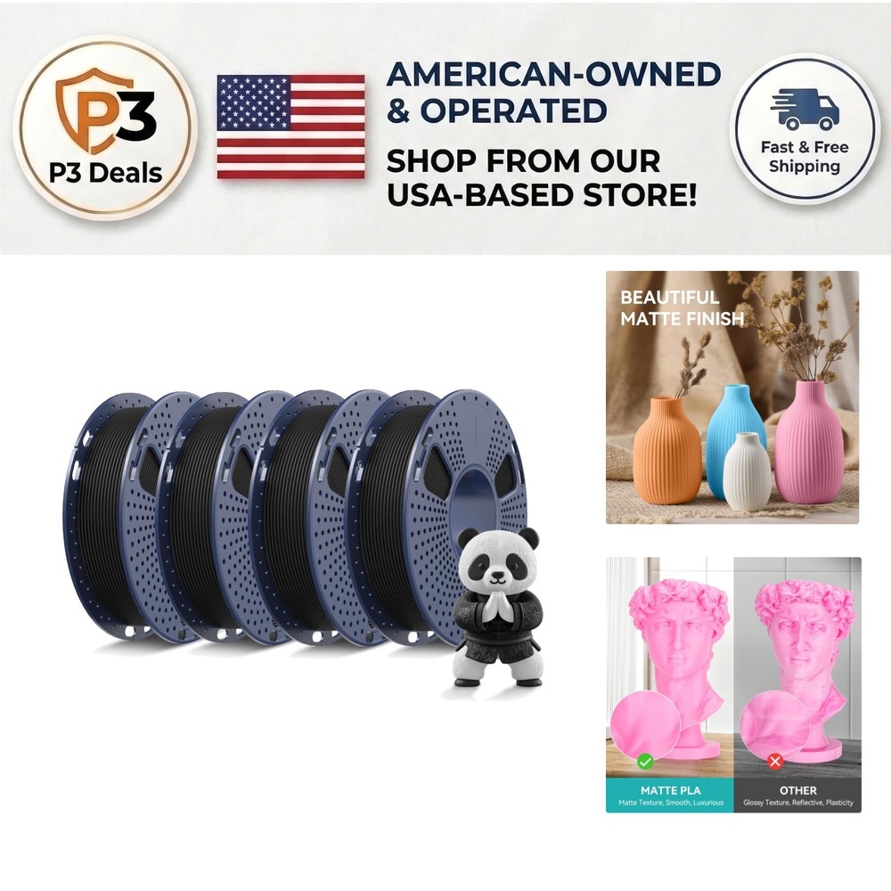 Multicolor 3D Printer Filament Bundle - Smooth Matte PLA 1.75mm, 4 Spools