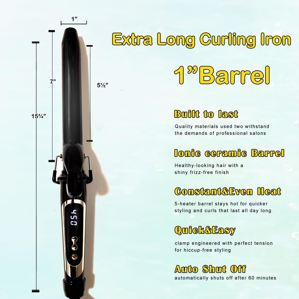 abp 1 Inch Curling Iron Extra Long Barrel with Ceramic Coating for Long/Medium