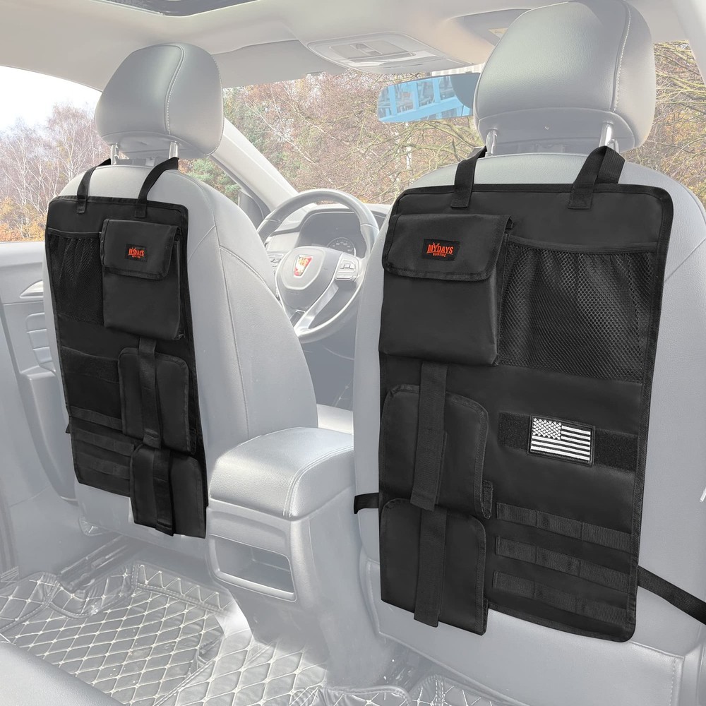 2 Pack Tactical Seat Back Rack, Camo Front Seat Organizer with Molle Panel Ve...