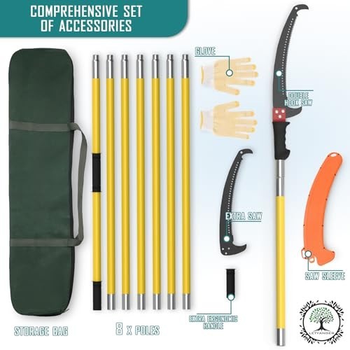 Extendable Pole Saw for Tree Trimming, 7.3-27 ft Long Handle Pruner, Sharp Steel