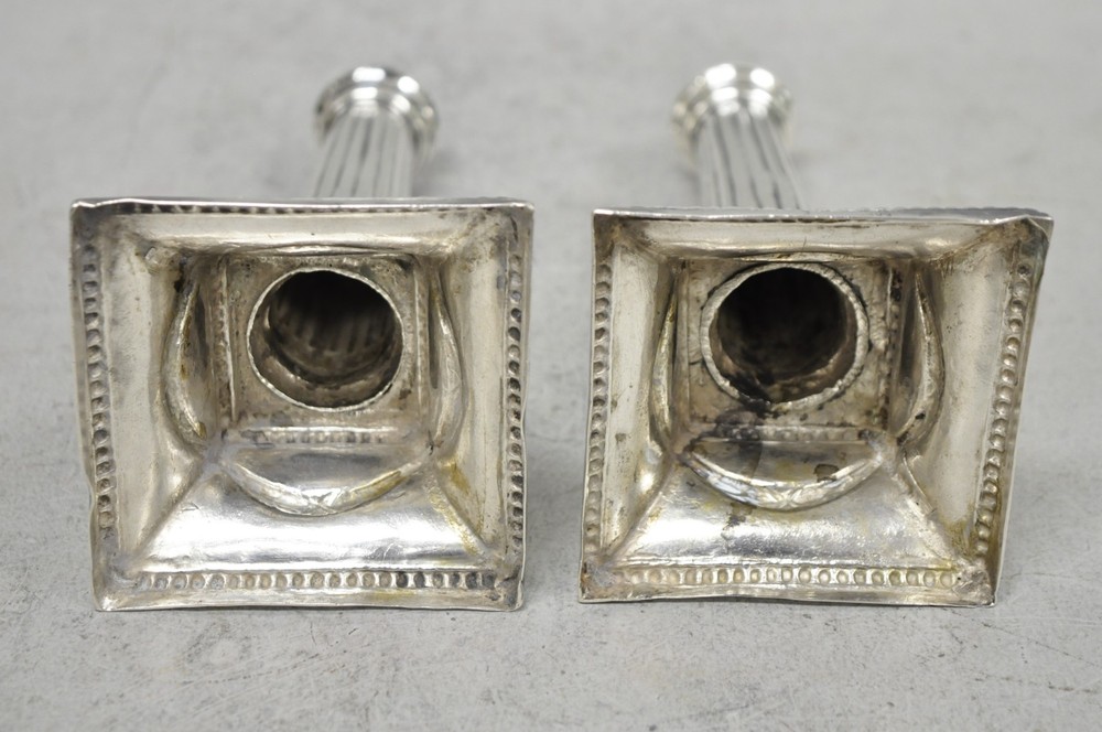 Vintage English Regency Silver Plated Classical Column Small Candlesticks - Pair