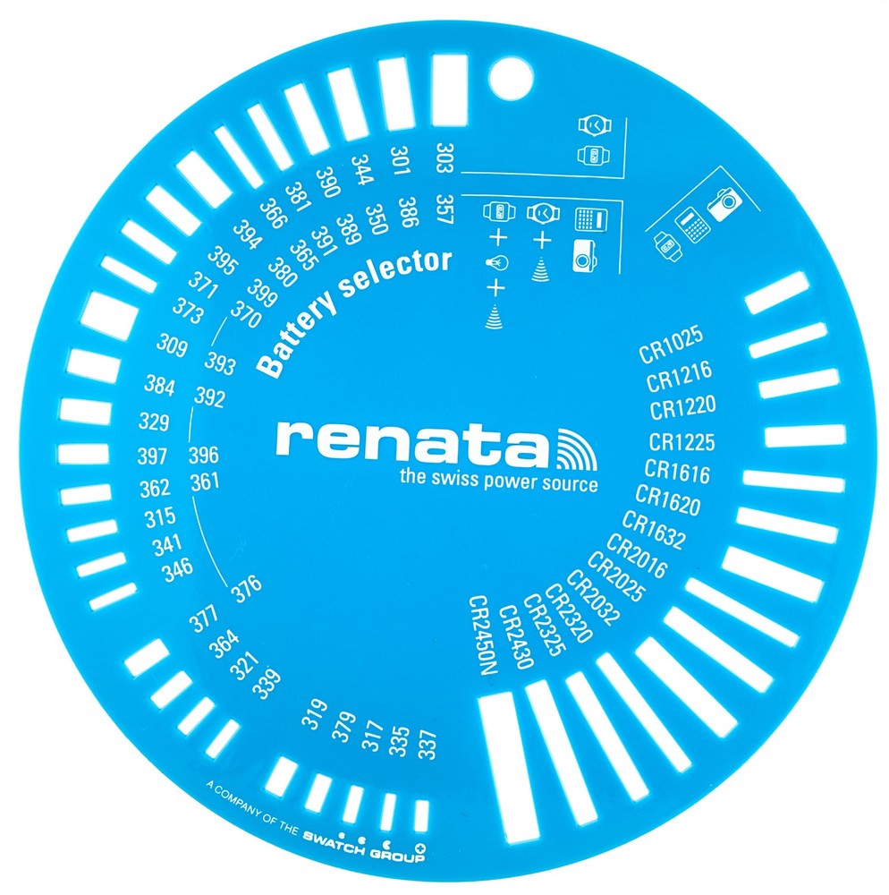 RENATA BATTERY SIZE SELECTOR / SIZE CHART FOR 1.5 & 3V