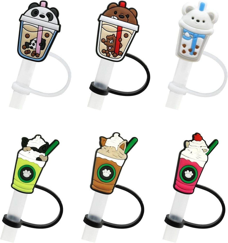 6Pcs Silicone Straw Tips Cover, Reusable Drinking Straw Covers Cap, Splash Pr...