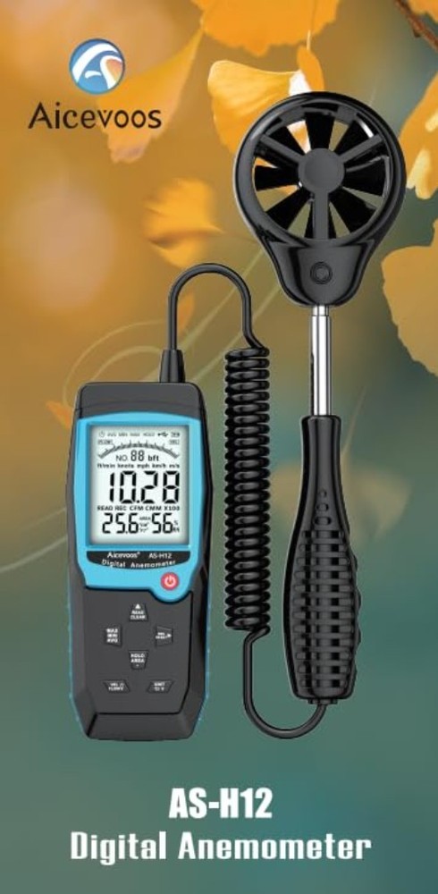 Professional H12 Digital Wind Speed Meter with Extended Sensor & Humidity Reader
