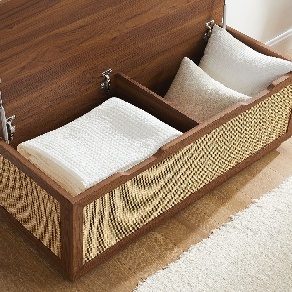 Soma Rattan Storage Bench in Walnut