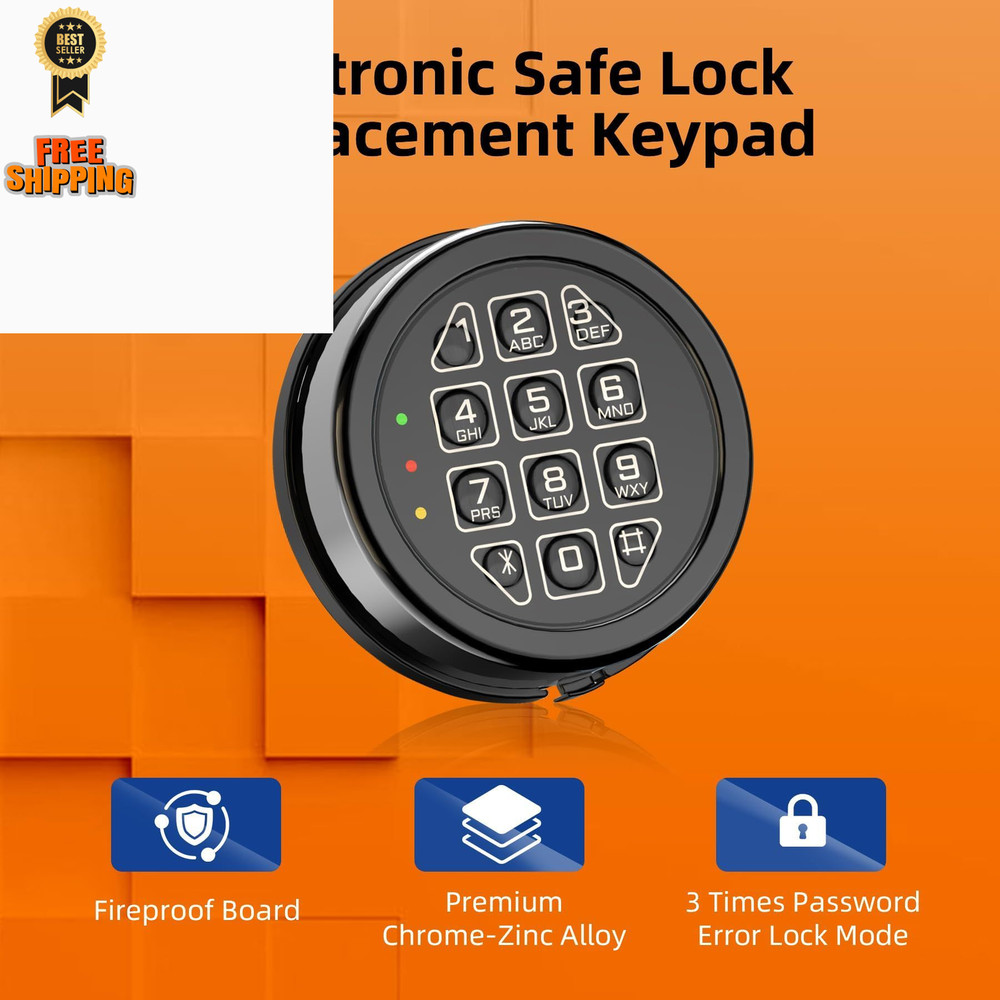 Electronic Safe Lock Replacement Keypad with Solenoid Lock, Gun Black