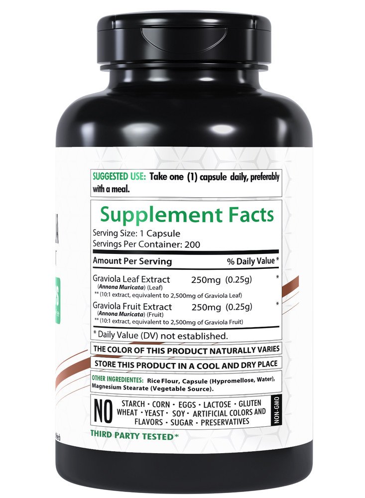 Graviola Capsules Leaf and Fruit Extract 5000mg | 200 Capsules | High Potency