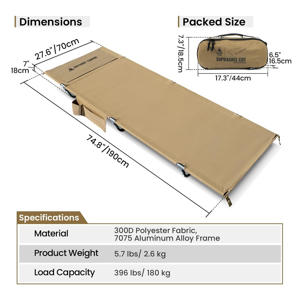 SUPRAGRIS Camping Cot, Support Up to 400lbs, Lightweight Comfortable Folding ...