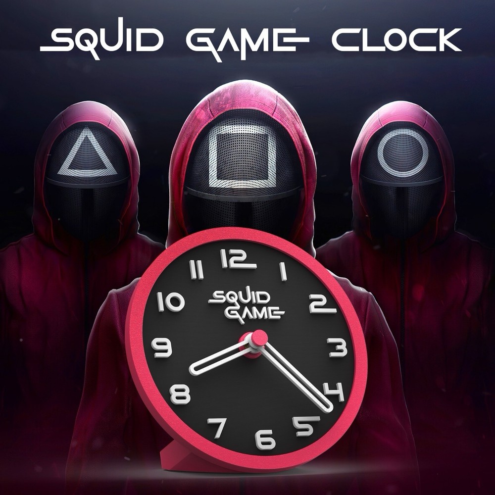 Squid Game-Inspired Clock – 4.25”, Silent Quartz, PLA, Includes Battery