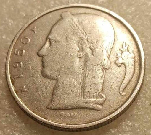 1950 BELGIUM 5 FRANCS COIN