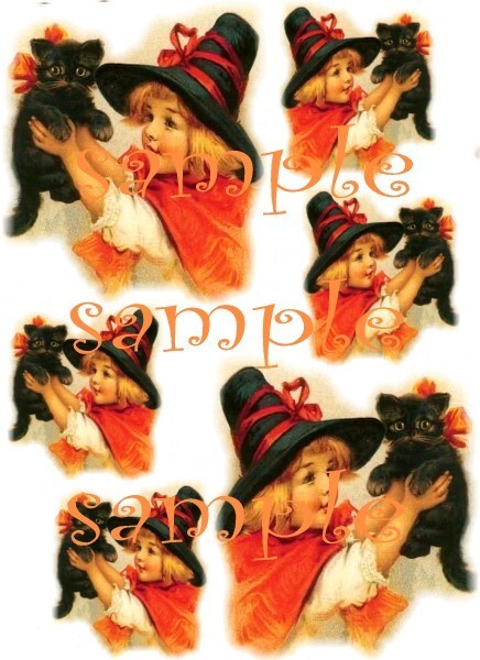Halloween Witch with Black Kitty Waterslide Decals