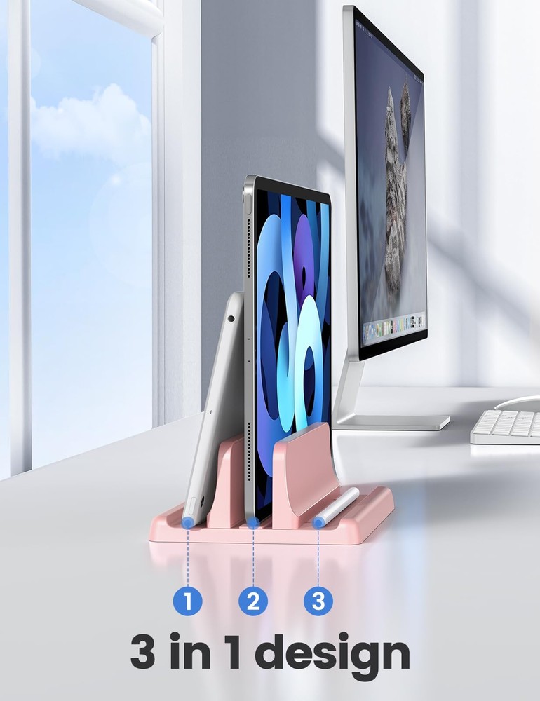 Vaydeer Vertical Laptop Stand Holder Plastic Adjustable Desktop Notebook Pink