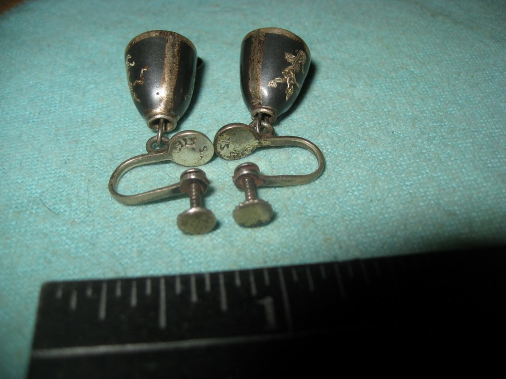 Sterling Silver Damascene Bells Screw Back Earrings
