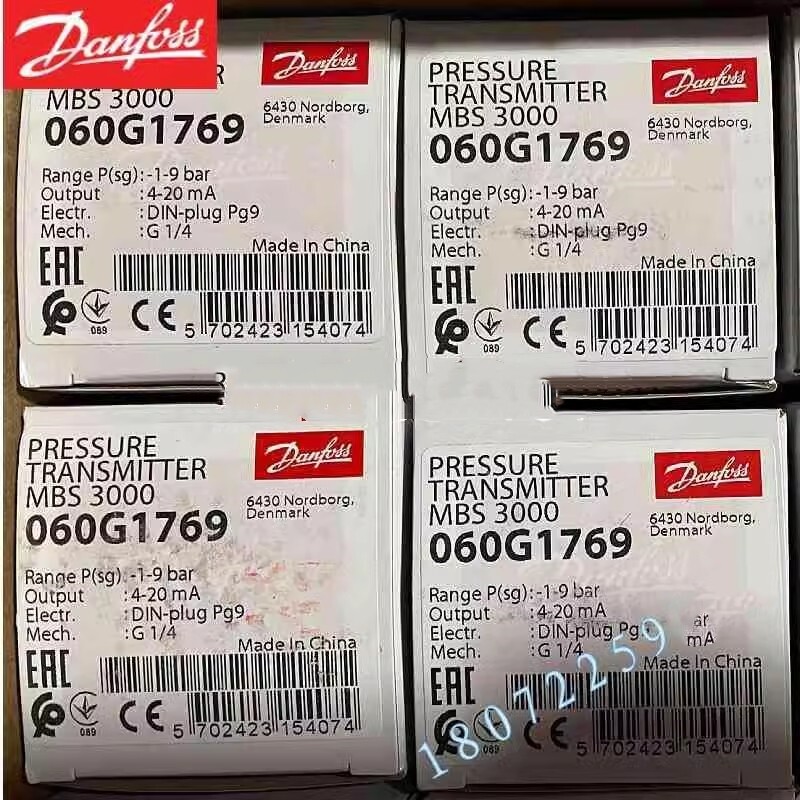 1pcs Danfoss Pressure Transmitter Sensor MBS3000 -1~9bar 060G1769