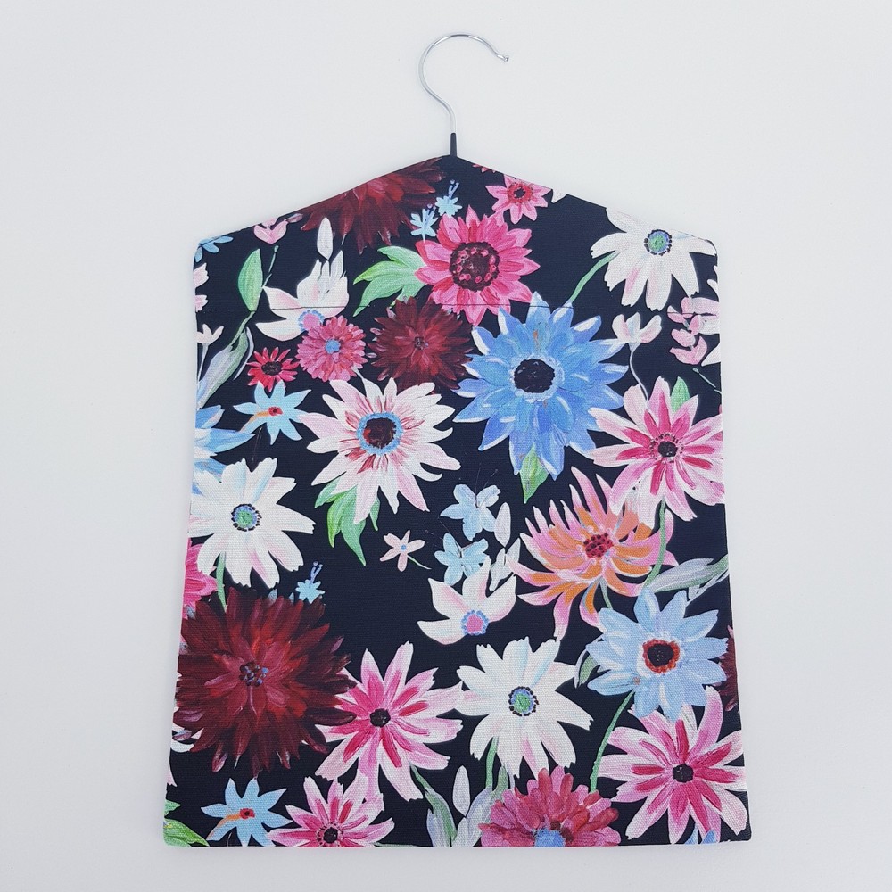 Peg Bag Handmade Black Multi-Coloured Floral Lined Laundry Clothes Peg Holder
