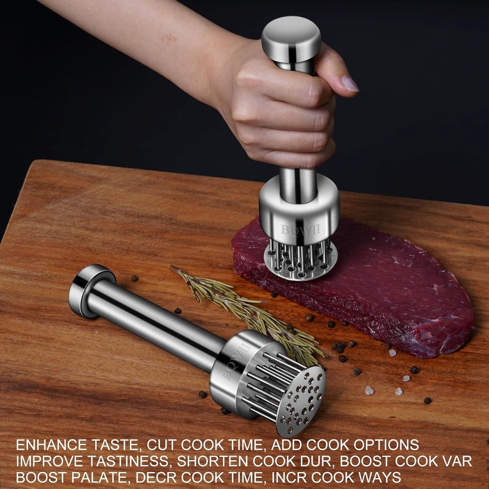 Stainless Steel Meat Tenderizer Tool, 21 Sharp Needles, Durable Easy-Grip