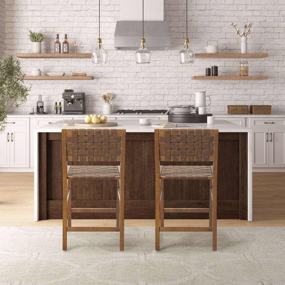 Faux Leather Woven Counter Stool 24"H