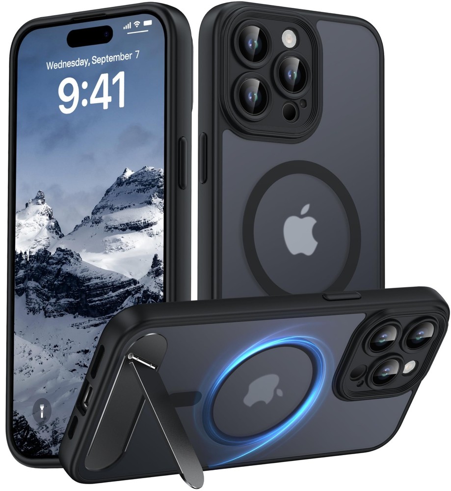 Magnetic Compatible with iPhone 15 Pro Max Case, [Built-in Kickstand][Full Camer