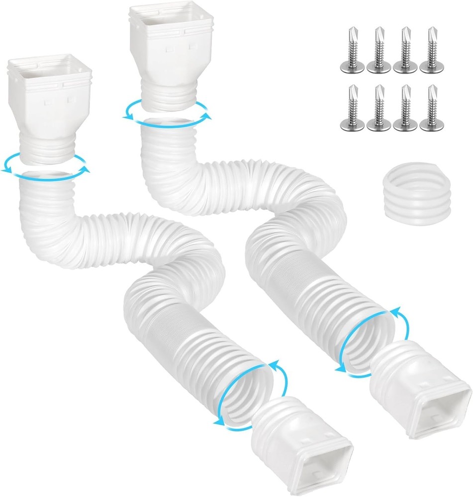 Gutterlix Flexible Gutter Downspout Extensions, Connectable 2 Pack White