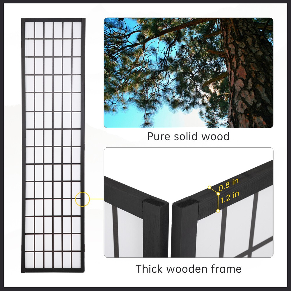 Room Divider 4 Panel Oriental Shoji Screen 6Ft Folding Privacy Divider Wall