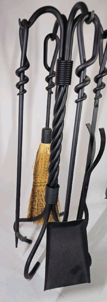 Pilgrim Home and Hearth Twisted Iron Heavy Duty Fireplace Tool Set Black