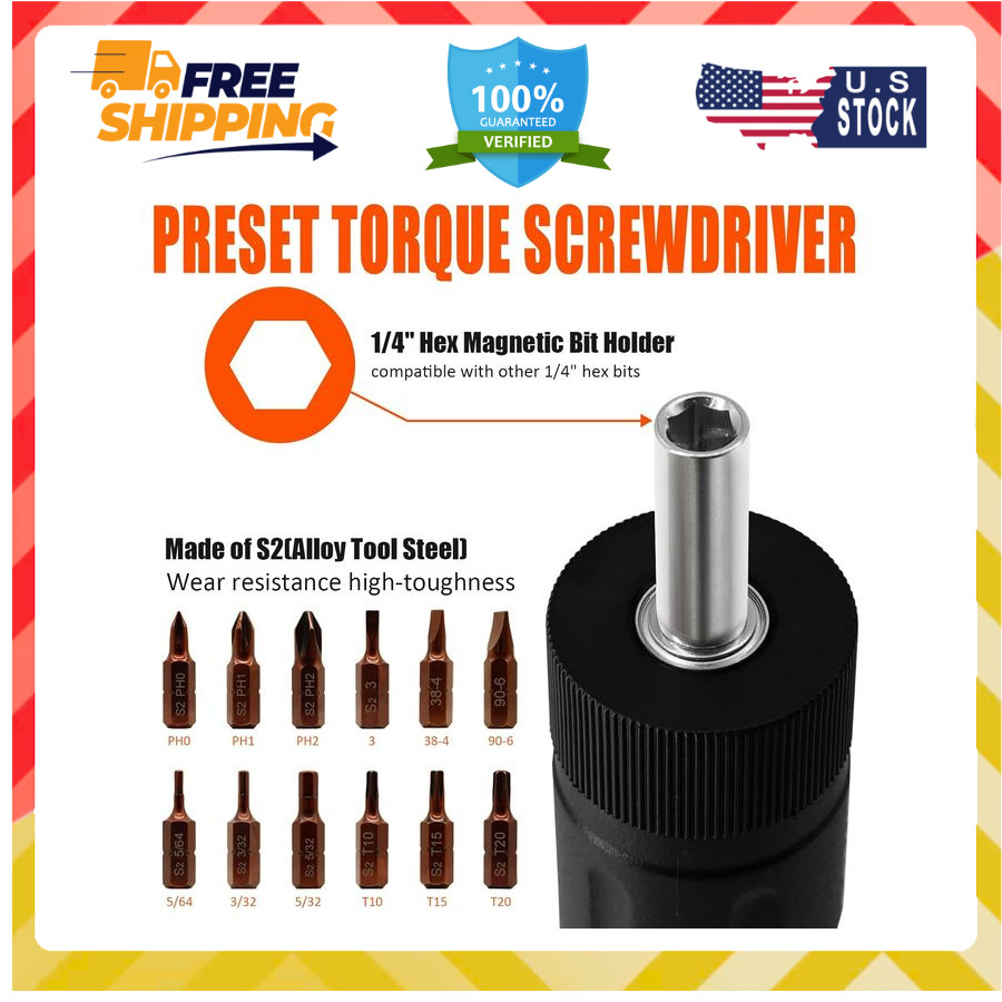 13 Pcs Preset Torque Screwdriver with S2 Bits Set