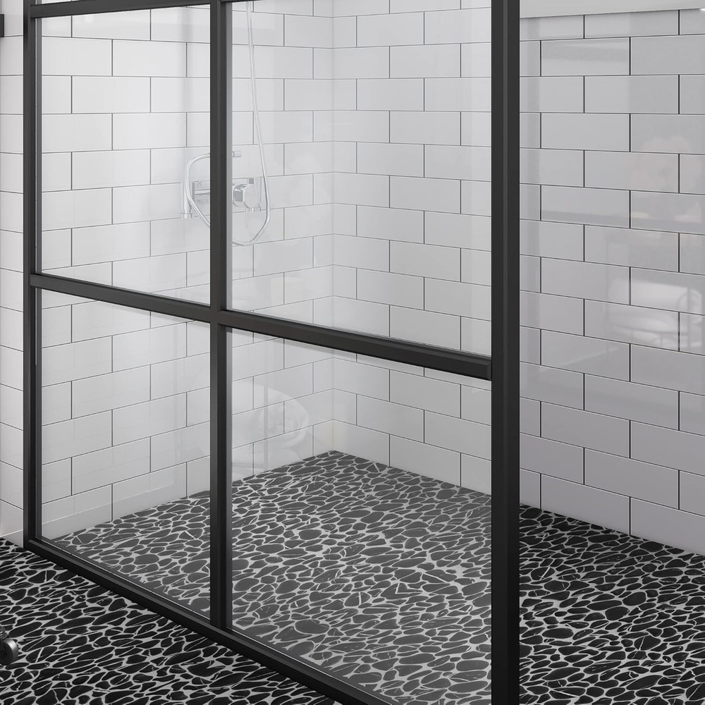 10-Sheet Pebble Tile for Shower Floor Border Kitchen Bathroom Backsplash, Black