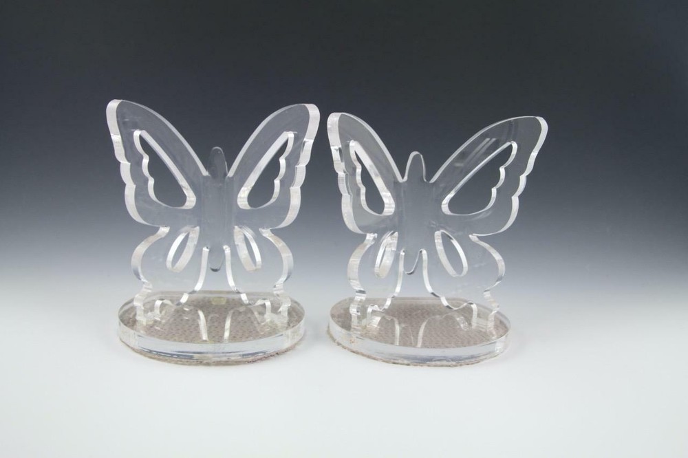 Lucite Acrylic Clear Plastic Butterfly Bookends