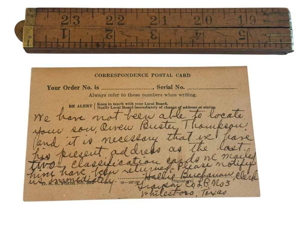 1944 WW2 U.S. Selective Service Draft Notice Postcard Texas Draft Board Mail