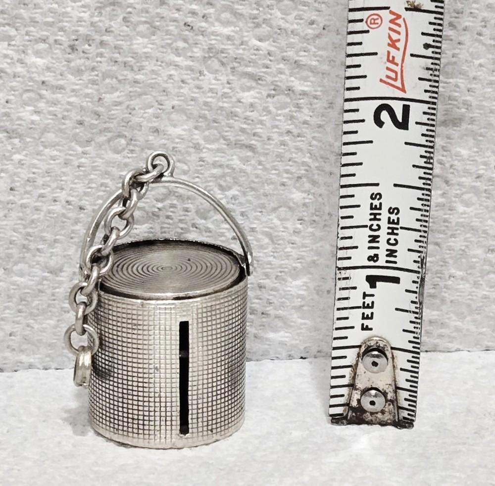1900s Silver Engine Turned Spring Loaded Chatelaine Coin Holder With Chain