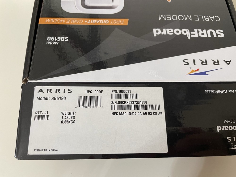 ARRIS SURFboard White SB6190 DOCSIS 3.0 Cable Modem internet computer 1.4gbps