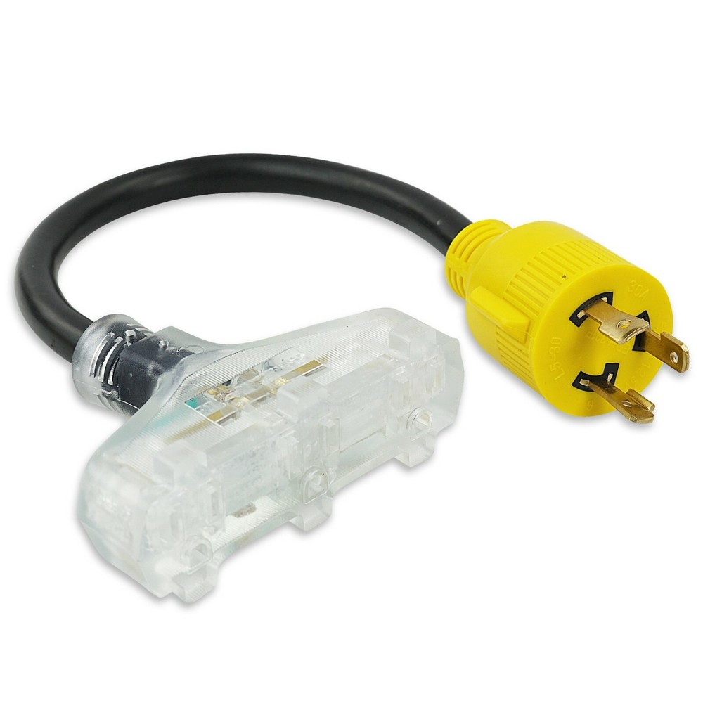 RV Generator Power Adapter 30AMP Male 3-Prong Plug to 3x 15 AMP Female 18IN cord