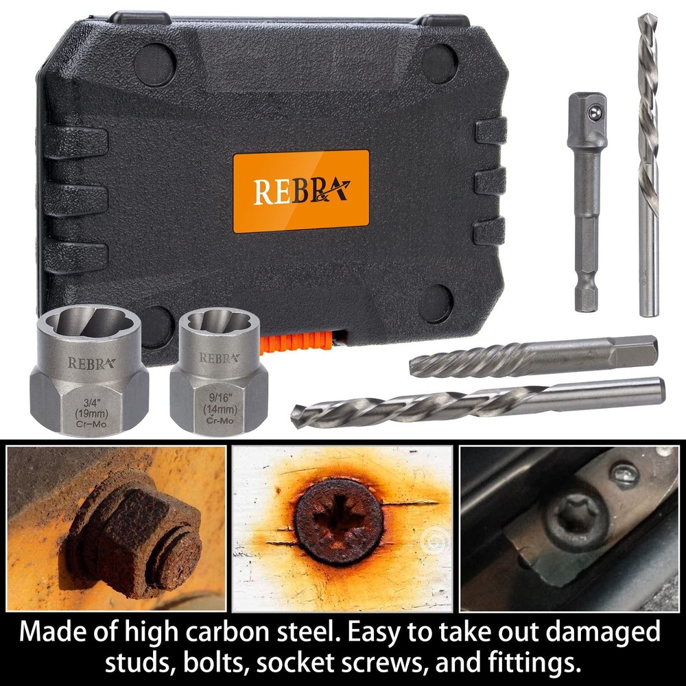REBRA Screw Extractor and Left-Hand Drill Bit Set, Easy Out Broken One Size