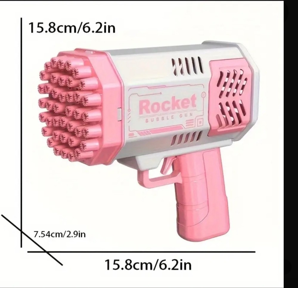Rocket Bubble Gun – LED Light Automatic Bubble Machine Toy with 40+ Holes