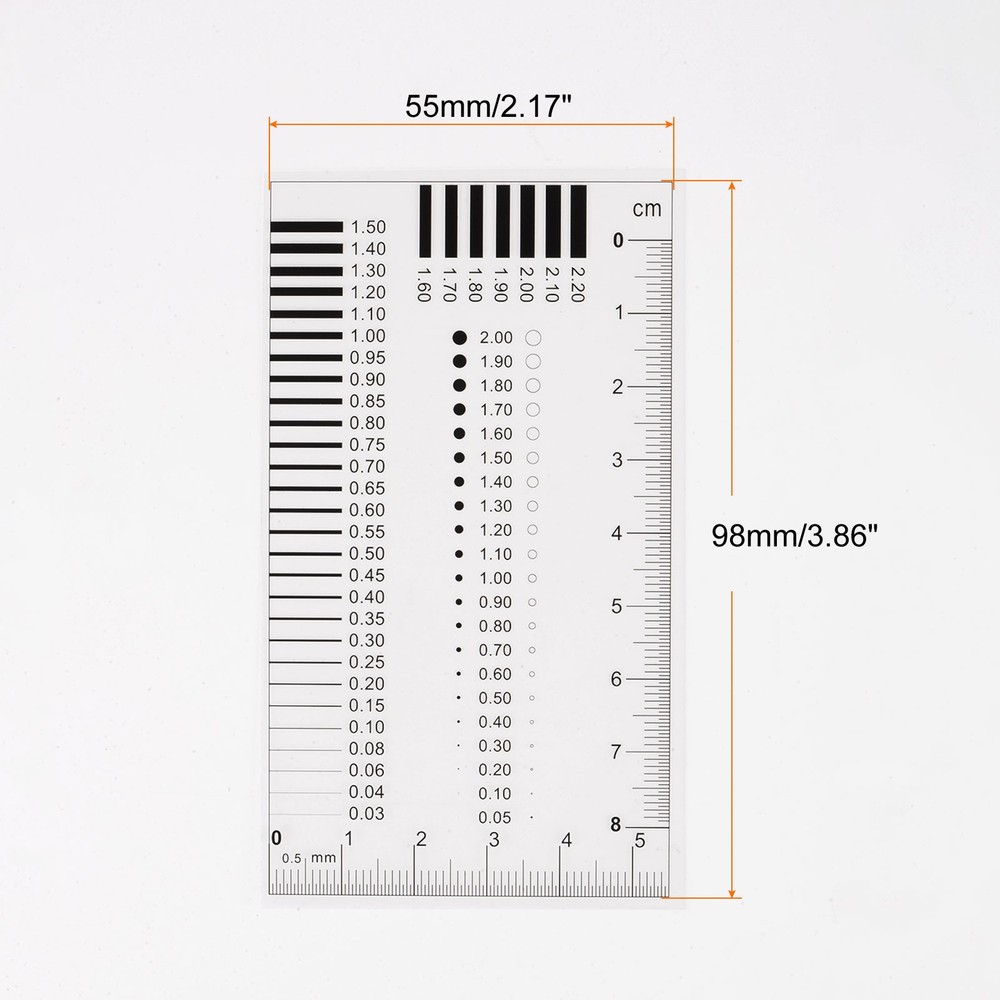5pcs Transparency SEC Size Estimation Chart 8x5.5cm 0.2mm Diameter Line