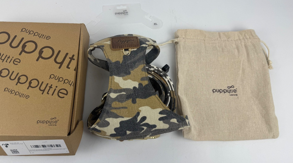 Puppytie Dog Harness & Multi-Function Leash Set Camouflage Brown XL