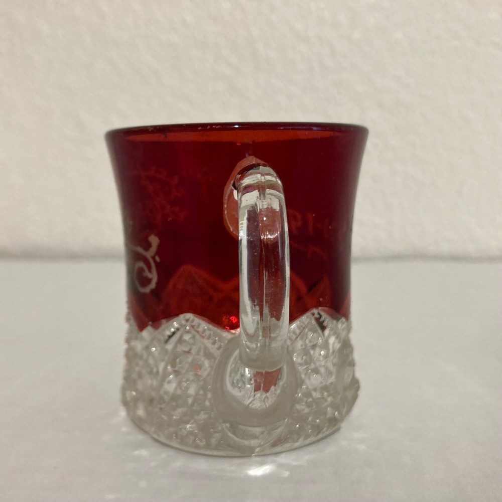 Antique Ruby Red Flash Miniature Mug Toothpick Holder Engraved Helen 08-20-1901
