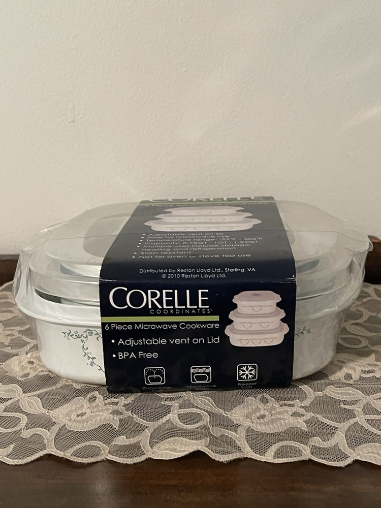 💙NEW 6-pc Corelle Coordinates Microwave COOKWARE Set w/Adjustable STEAMER LIDS