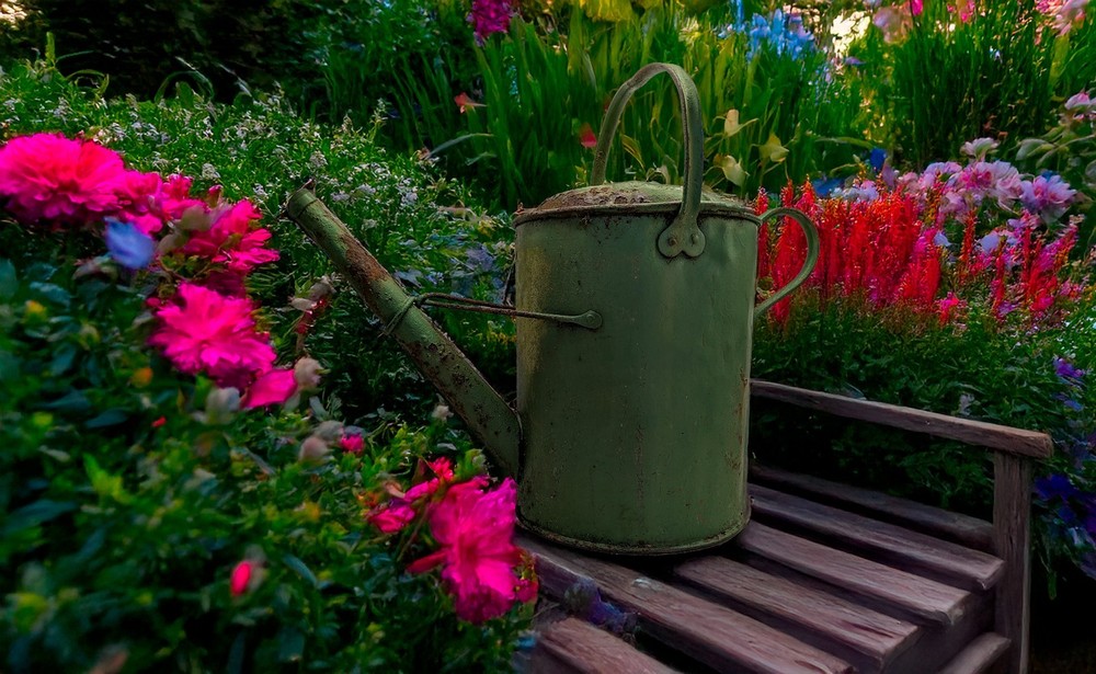 Vintage Green Rustic Metal Watering Can