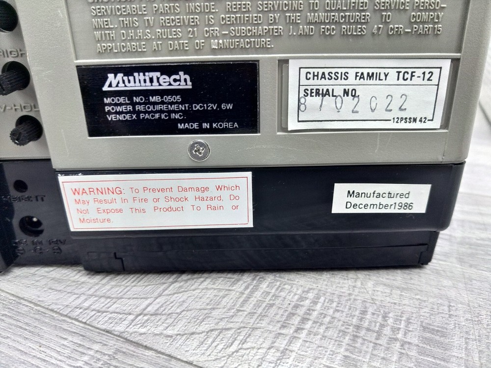 MultiTech 5.5" B/W Portable HI-TECH TELEVISION MB-0505, Cords, Box, Styrofoam.