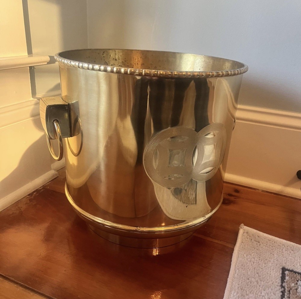 Large Solid Brass Double Happiness Planter with Bamboo Edge 🌿- Chinoiserie