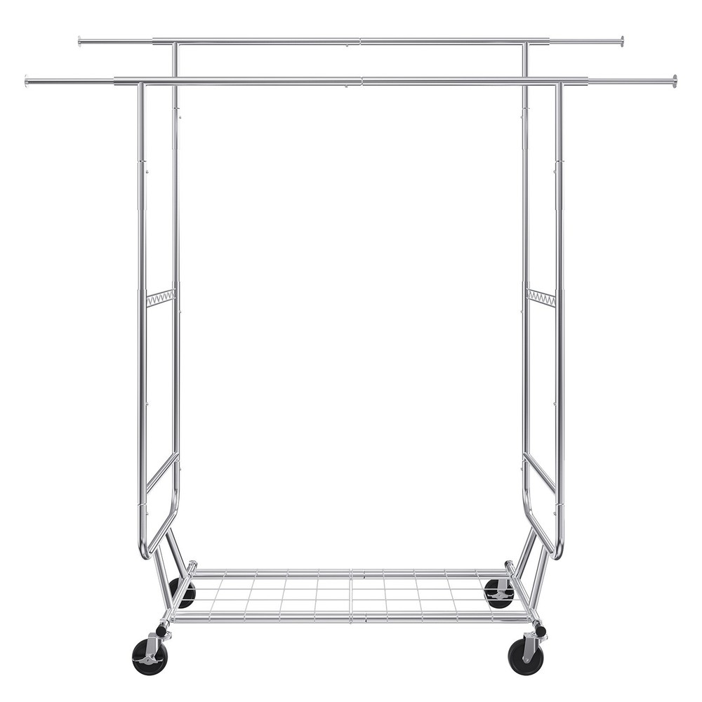 Mobile Coat Rack, Retractable Adjustable, Heavy Duty Chrome with Bottom Shelf