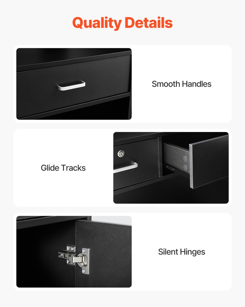 Reception Desk Rectangular Front Counter Table 47.24 in Black Office Table